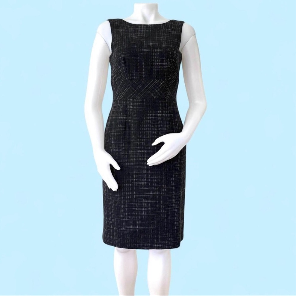 black with grey gray tweed sheath sleeveless dress made in Italy wool blend